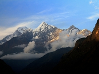 Manapathi mountain range with Dhaulagiri in the back, as seen just before Muri Village