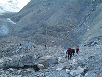 Climbing on a rocky scree