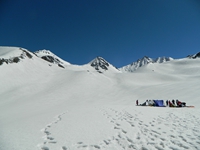 View of Lamea/Lamia (right most), Chhotae (middle) & Singha (left most) from Lamea/Lamia Glacier