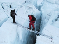 Crevasse crossing at Khumbu Glacier