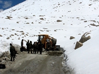 Road blocked due to heavy ice fall