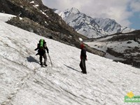 Crossing the steep glaciers