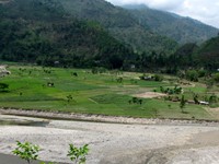 The green valley at the river bed